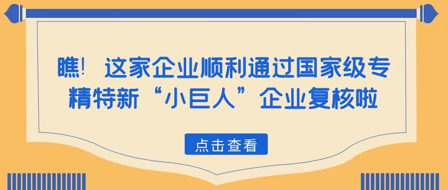 瞧！這家企業(yè)順利通過國(guó)家級(jí)專精特新“小巨人”企業(yè)復(fù)核啦